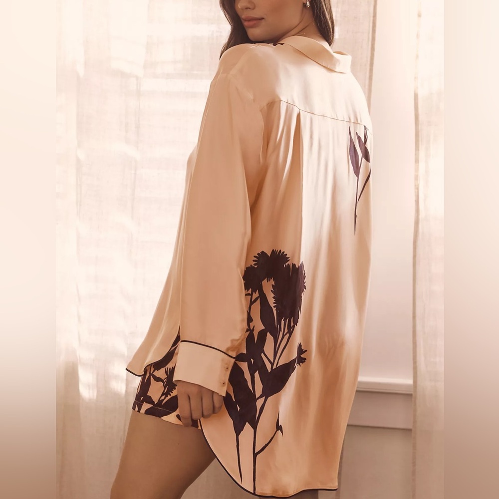 Anthropologie Floral Print Women's Pajama Top - Light Pink / Cream and Navy NWT